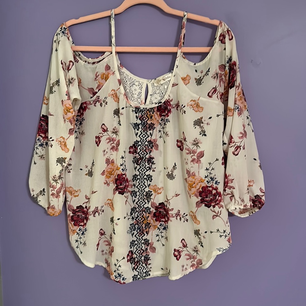 Rewind Off the Shoulder Floral 3/4 Length Blouse